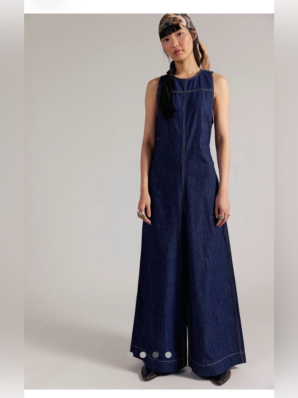NWT Free People Dark Indigo Wide-Leg Denim Jumpsuit SZ S